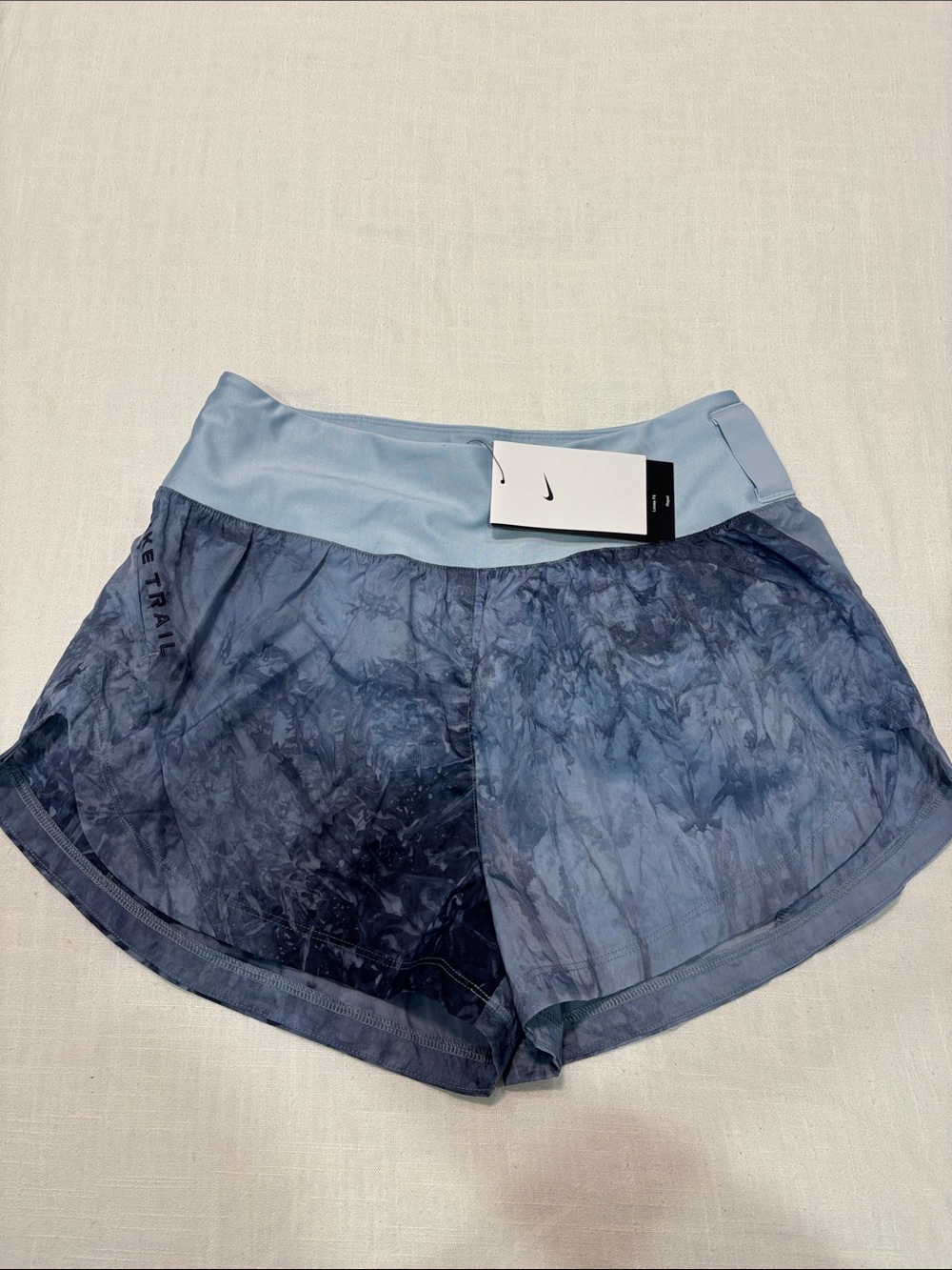 Nike Trail Women’s Navy Tie-Dye Running Shorts with Light Blue Waistband